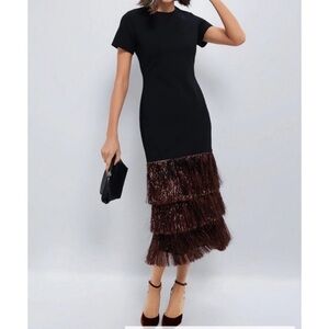 Tuckernuck Black Dress with Brown Fringe